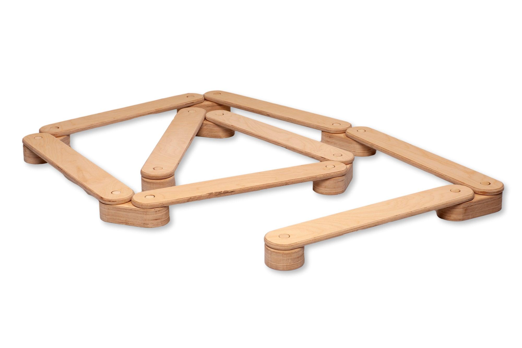 Red Oceanus circular wooden balance beam set for furniture, featuring smooth, natural wood surface and rounded edges for stability.