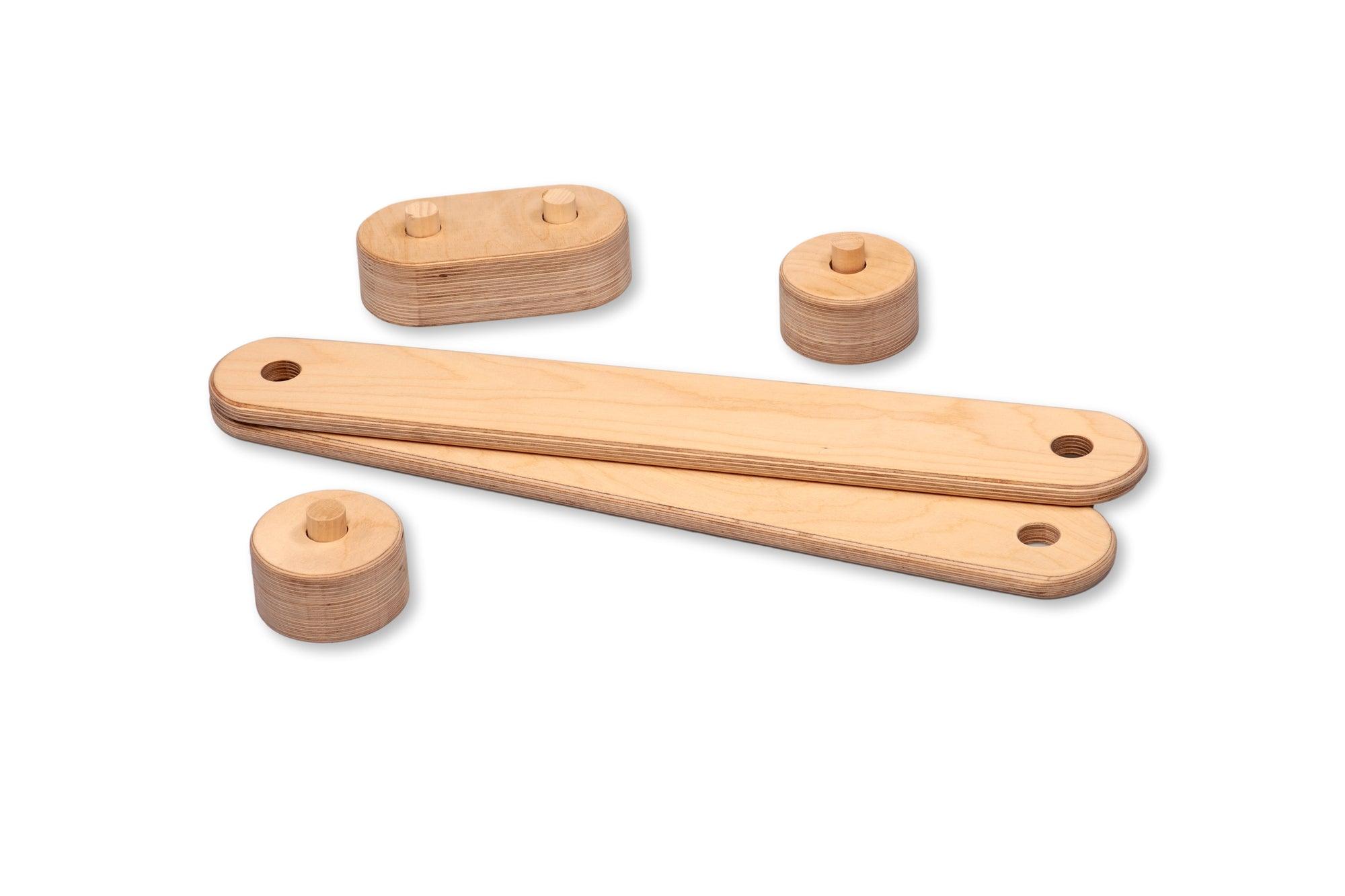 Red Oceanus circular wooden balance beam set for furniture, featuring smooth wooden surfaces and sturdy construction.