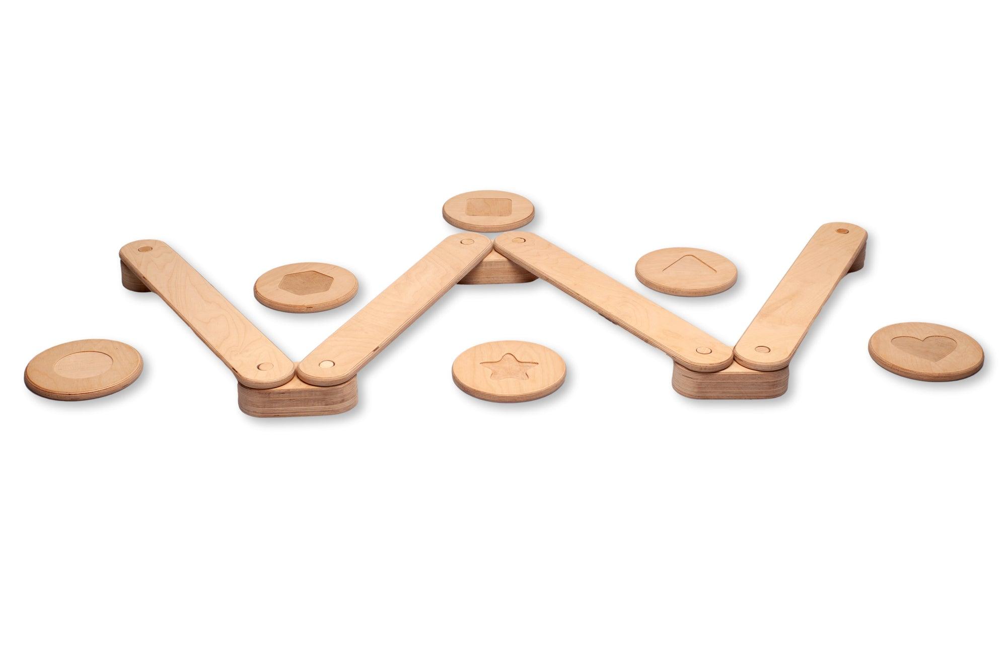 Red Oceanus Montessori balance beam and stepping stones set, featuring colorful foam furniture for children&