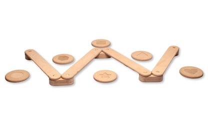Red Oceanus Montessori balance beam and stepping stones set, featuring colorful foam furniture for children&