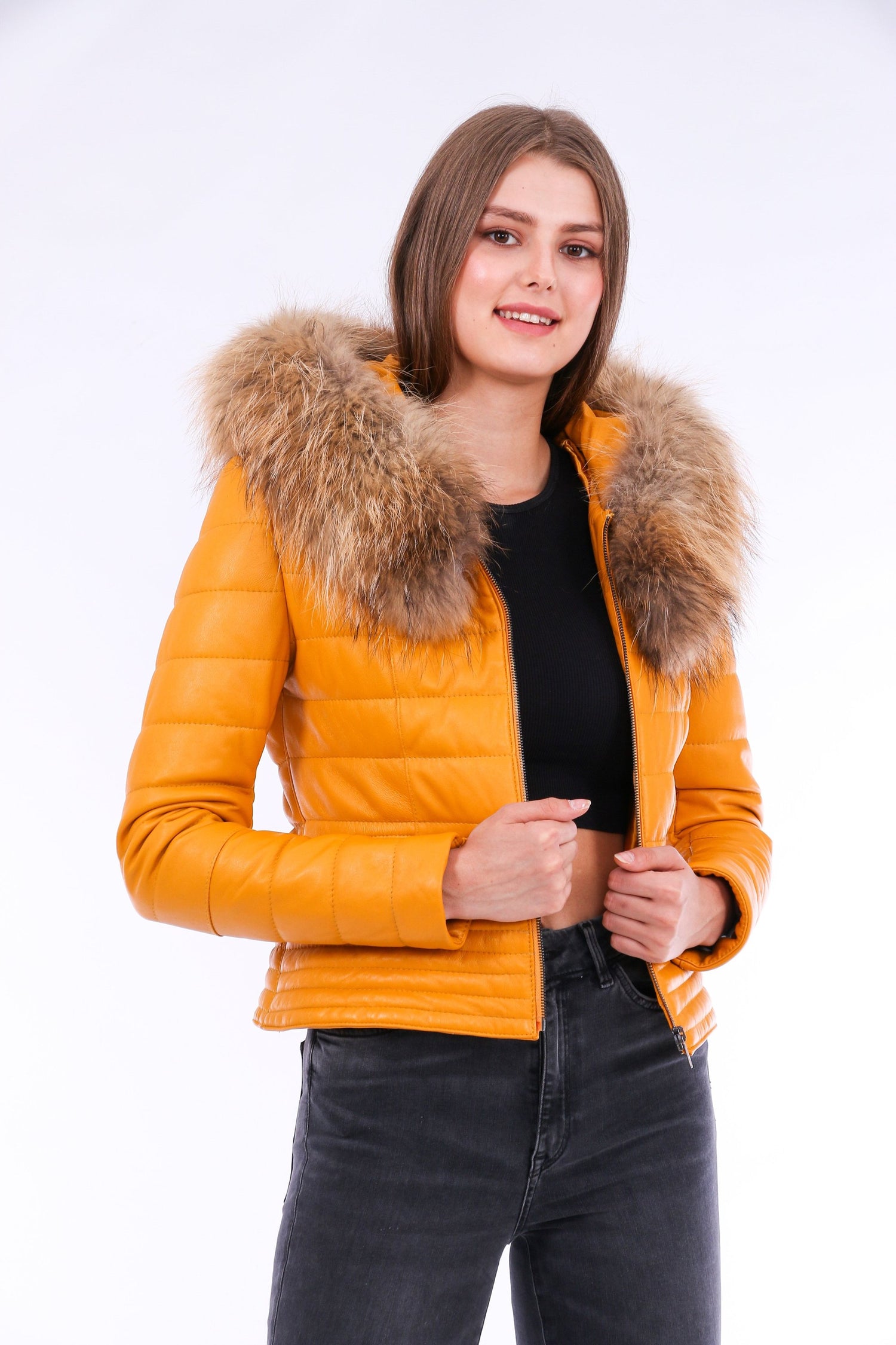 Sangria Iapetus Anoraq quilted leather jacket with a stylish design, featuring a fitted silhouette and textured leather exterior.