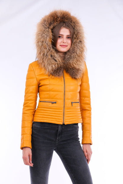 Sangria Iapetus Anoraq quilted leather jacket with a sleek design and detailed stitching, perfect for stylish outerwear.