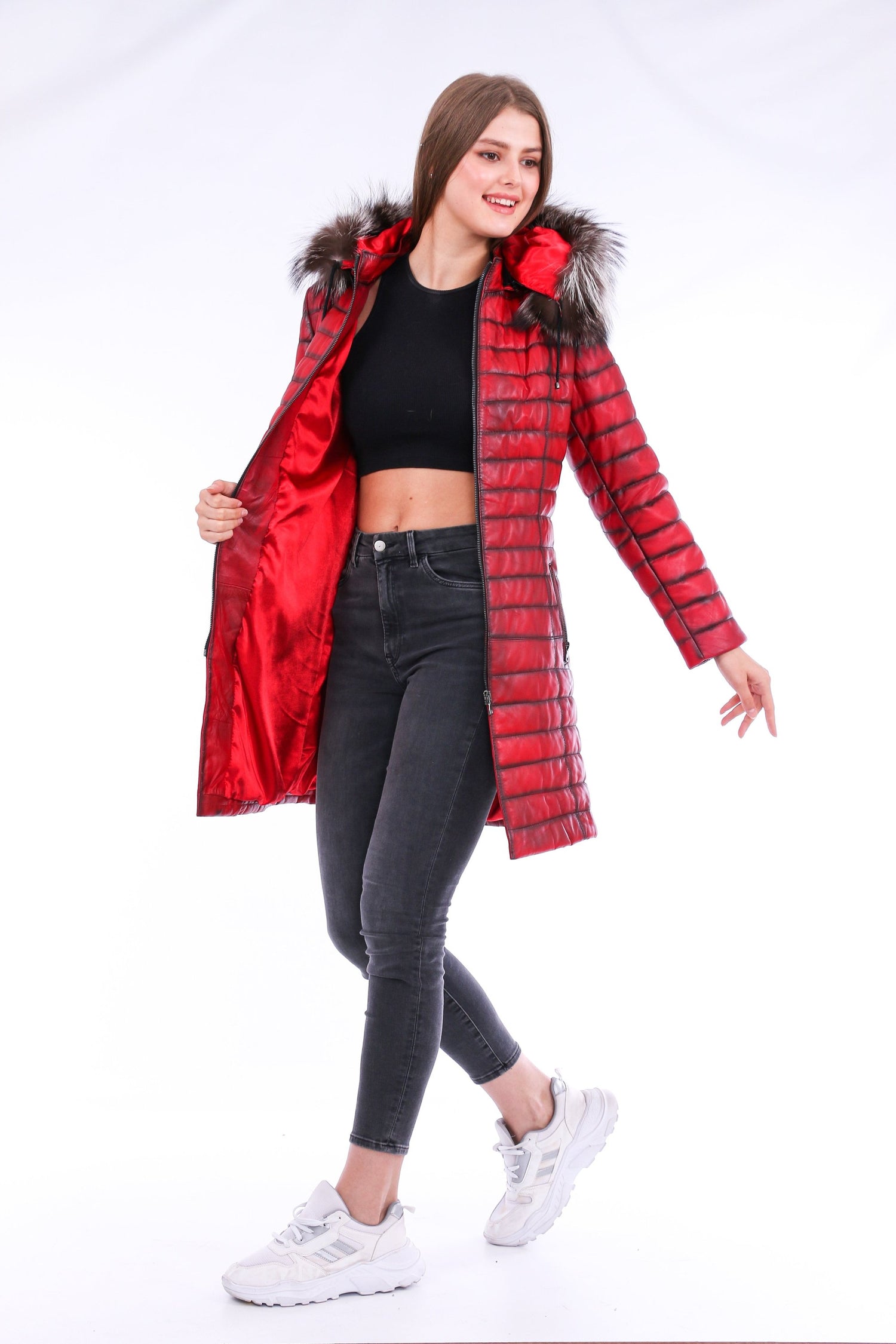 Sangria Iapetus Inverno leather trench coat in dark brown, stylish winter jacket with belt and classic collar.
