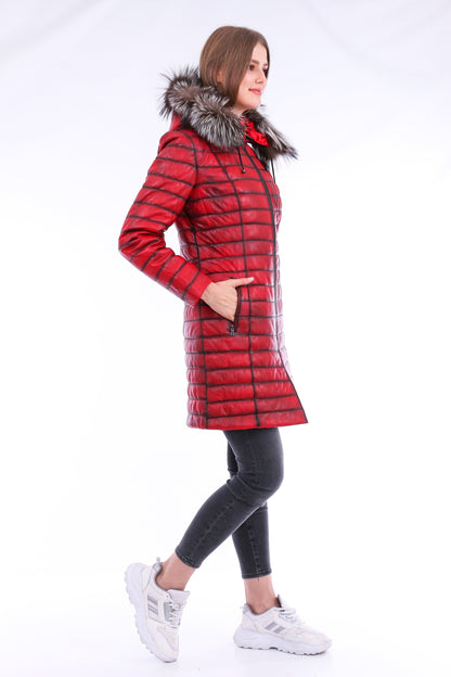 Sangria Iapetus Inverno leather trench coat in dark brown, stylish jacket with classic collar and belted waist, full-length view