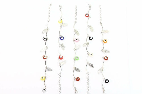 Silver Hestia Hamsa Hand and Evil Eye protection bracelet with intricate charms, featuring silver and blue accents.