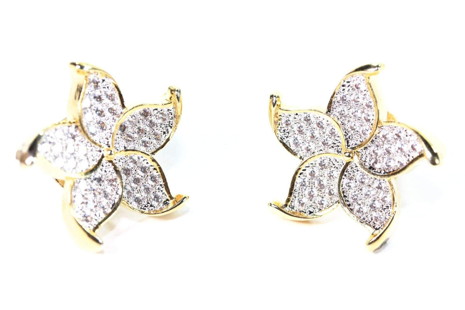 Silver Hestia five petal flower stud earrings with delicate floral design on sterling silver posts.