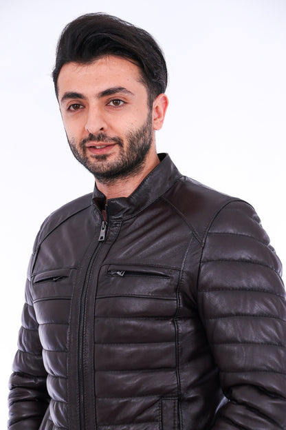 Sangria Iapetus Loano quilted biker jacket with front zipper and padded design, stylish outerwear for a modern look.