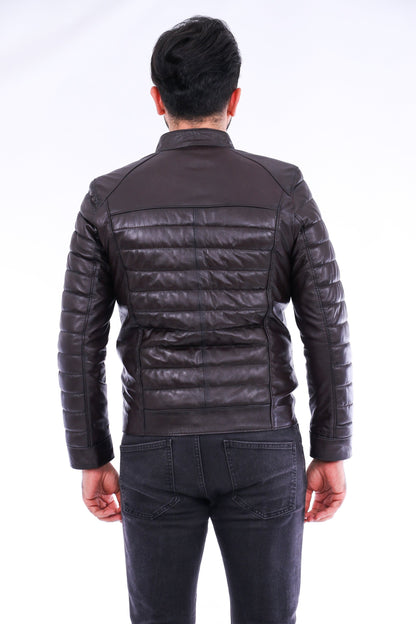 Sangria Iapetus Loano quilted biker jacket in black with silver zipper details, stylish outerwear for a modern edgy look.
