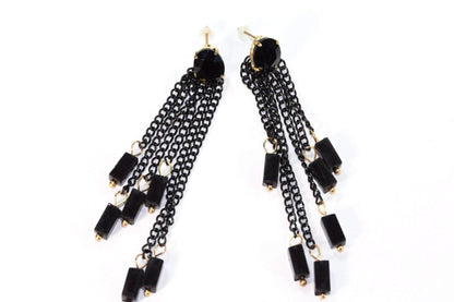 Silver Hestia Chain and Beads Dangle Earrings with intricate metal and bead details, showcasing elegant jewelry design.