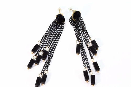 Silver Hestia chain and beads dangle earrings featuring hanging chain and bead details on a silver earring hook.