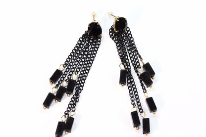 Silver Hestia chain and beads dangle earrings featuring hanging chain and bead details on a silver earring hook.