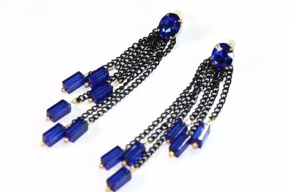 Silver Hestia chain and beads dangle earrings with intricate silver chain and bead details, stylish jewelry for women.