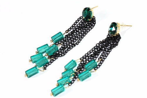 Silver Hestia chain and beads dangle earrings featuring silver chains and bead details, stylish and elegant jewelry for women.