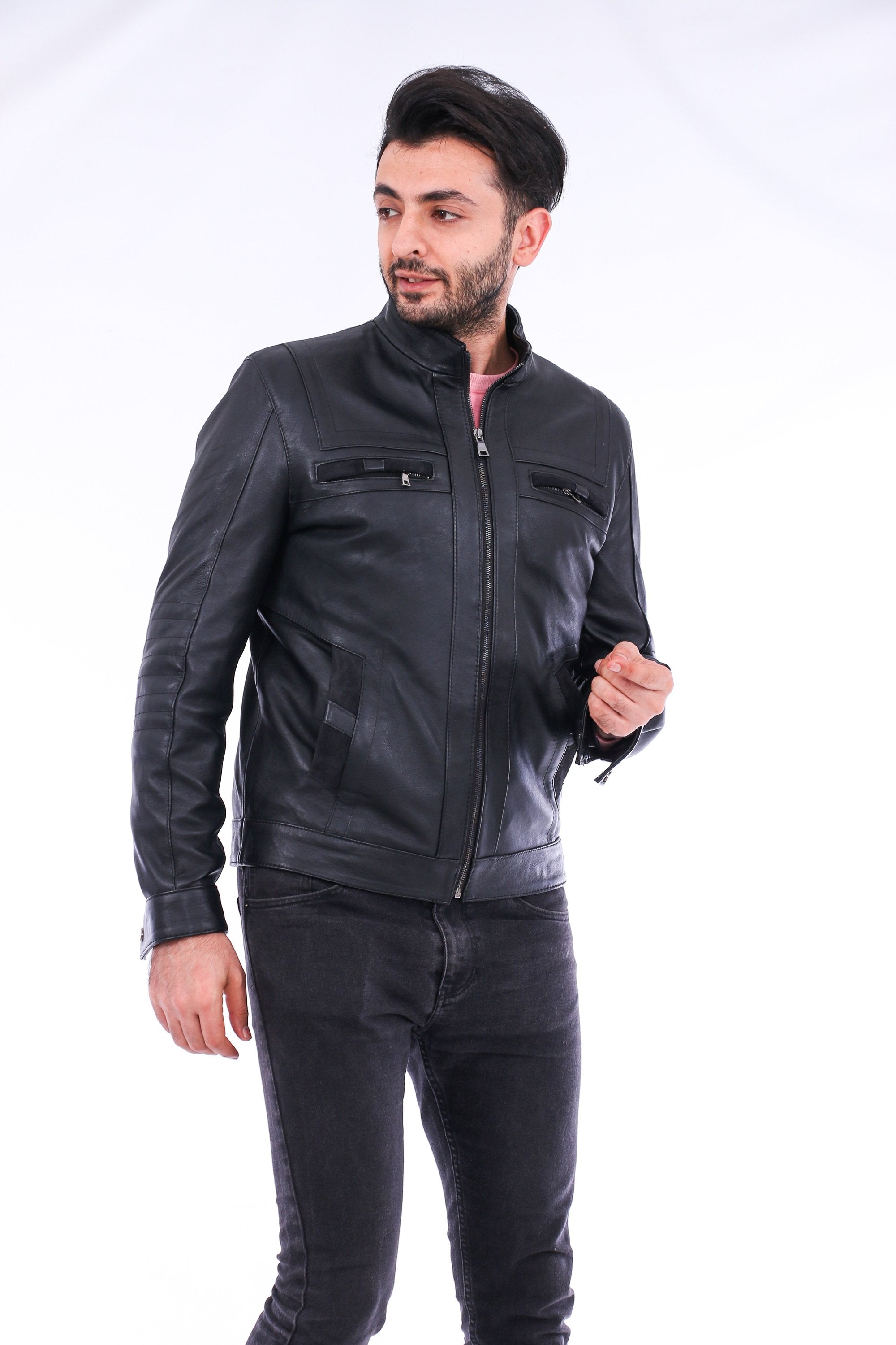 Sangria Iapetus Bosco leather jacket for men, featuring a classic design with a smooth dark brown finish and stylish collar details.