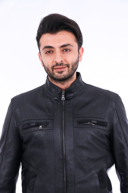 Sangria Iapetus Bosco leather jacket for men, stylish brown jacket with sleek design and classic collar detail.