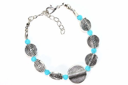 Silver Hestia infinity spiral charm bracelet with sleek, intertwined silver bands and a delicate infinity charm.