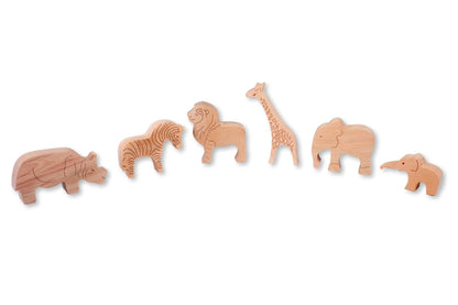 Wooden safari animal furniture set by Red Oceanus featuring handcrafted animal figures for children&