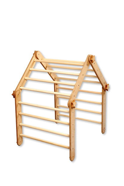 Red Oceanus Montessori Climber Set, a 6-piece indoor playground furniture with colorful climbing and play elements for kids.