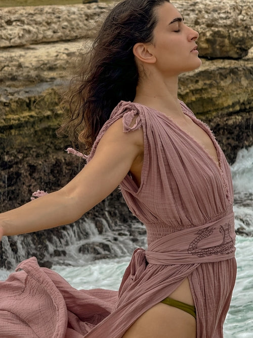 Salmon Arrowwood Kaela Dress for women, stylish and comfortable clothing, shown in a flattering fit with a vibrant fabric design.