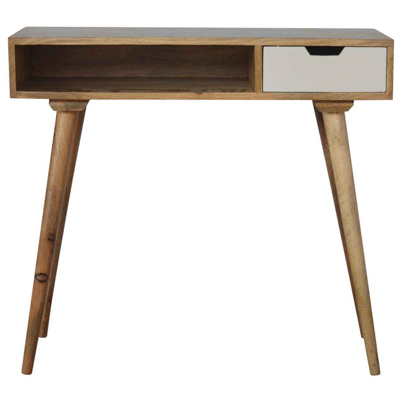 Hand-painted wooden writing desk by Jade Epimetheus featuring a decorative drawer and classic furniture style.