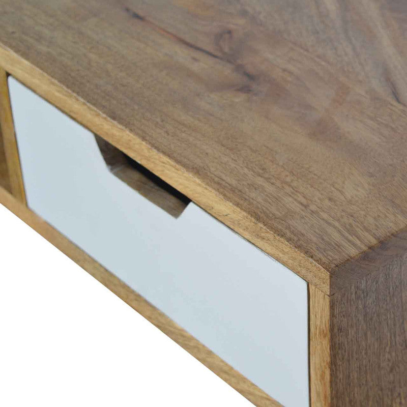 Hand-painted wooden writing desk by Jade Epimetheus featuring a decorative drawer and elegant craftsmanship.