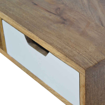 Hand-painted wooden writing desk by Jade Epimetheus featuring a decorative drawer and elegant craftsmanship.