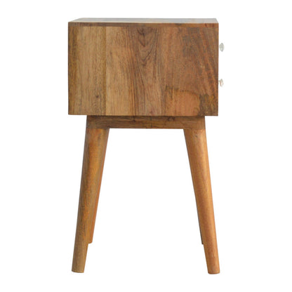 Black floral screen printed Jade Epimetheus bedside furniture with intricate floral design and sleek black finish.