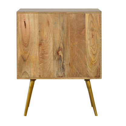 Sleek cement and brass inlay bedside table with open slot, modern furniture piece by Jade Epimetheus.