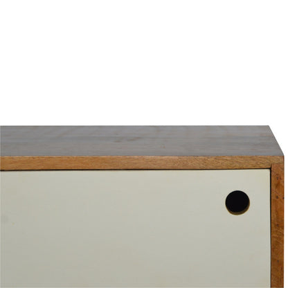 Jade Epimetheus media unit with a sleek white painted sliding door, modern furniture piece for living room storage.