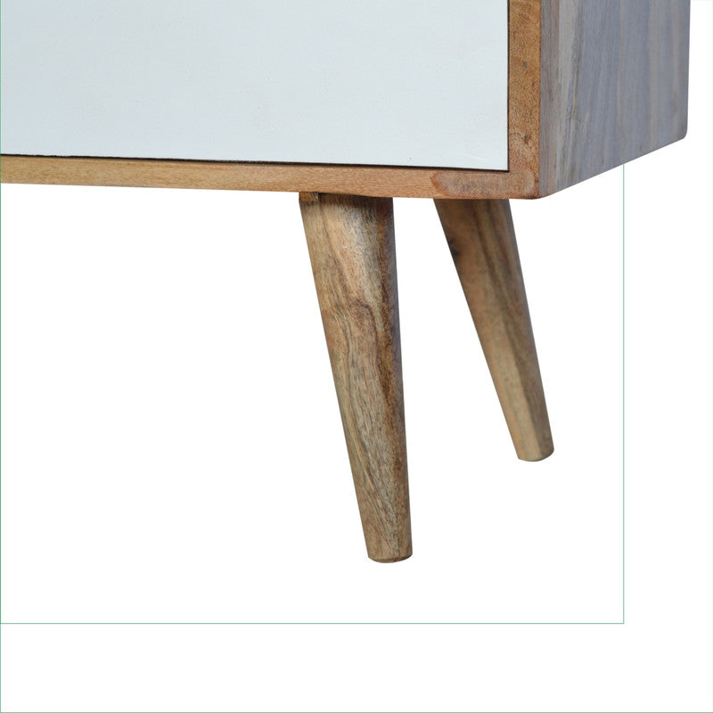 Modern Jade Epimetheus media unit with white painted sliding door, showcasing sleek furniture design and storage space.