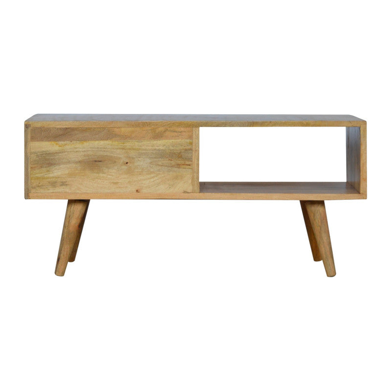Jade Epimetheus media unit with a white painted sliding door, modern furniture piece for living room storage.