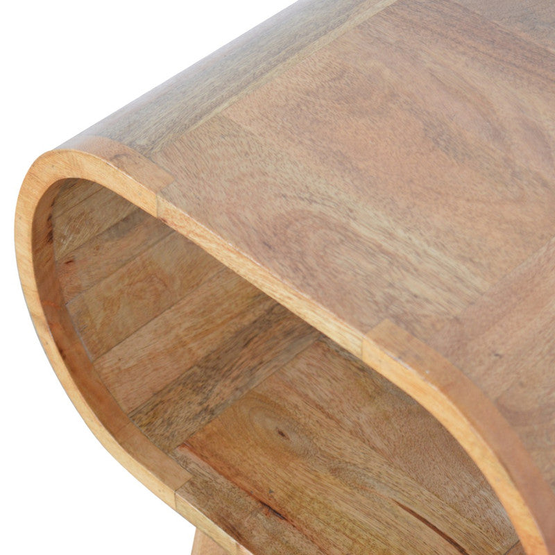 Jade Epimetheus circular open bedside table with a sleek wooden finish, modern furniture piece for bedroom decor.