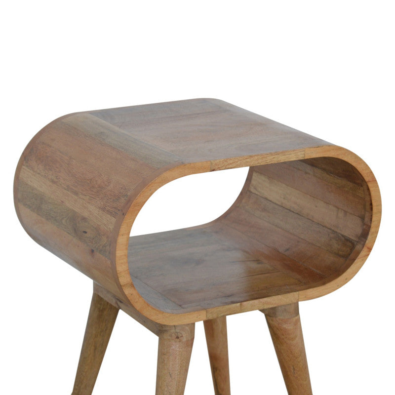 Jade Epimetheus circular open bedside furniture with a modern design, featuring a round top and open shelving for bedroom storage.