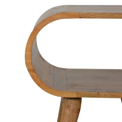 Jade Epimetheus circular open bedside table with a sleek wooden finish, featuring a modern design for bedroom furniture.
