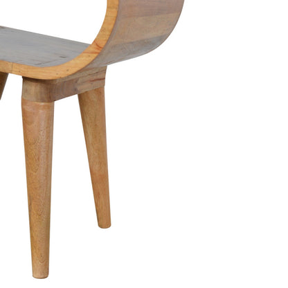 Jade Epimetheus circular open bedside table with a minimalist wooden design, featuring a round top and open shelving for storage.