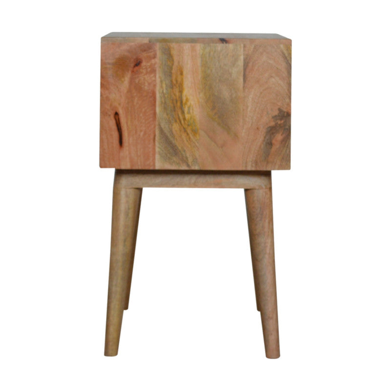 Capsule carved bedside table by Jade Epimetheus featuring intricate woodwork and a smooth, polished finish for elegant bedroom decor.