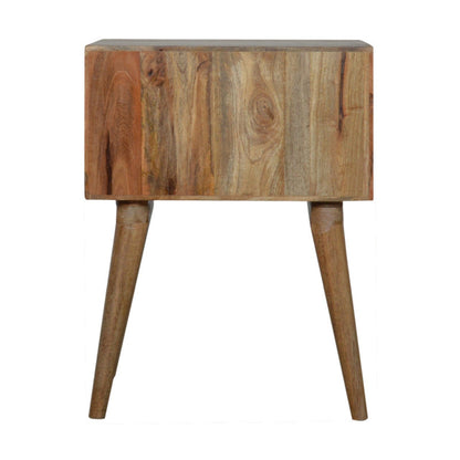Capsule carved bedside table by Jade Epimetheus, featuring intricate woodwork and smooth finish, suitable for modern bedroom decor.