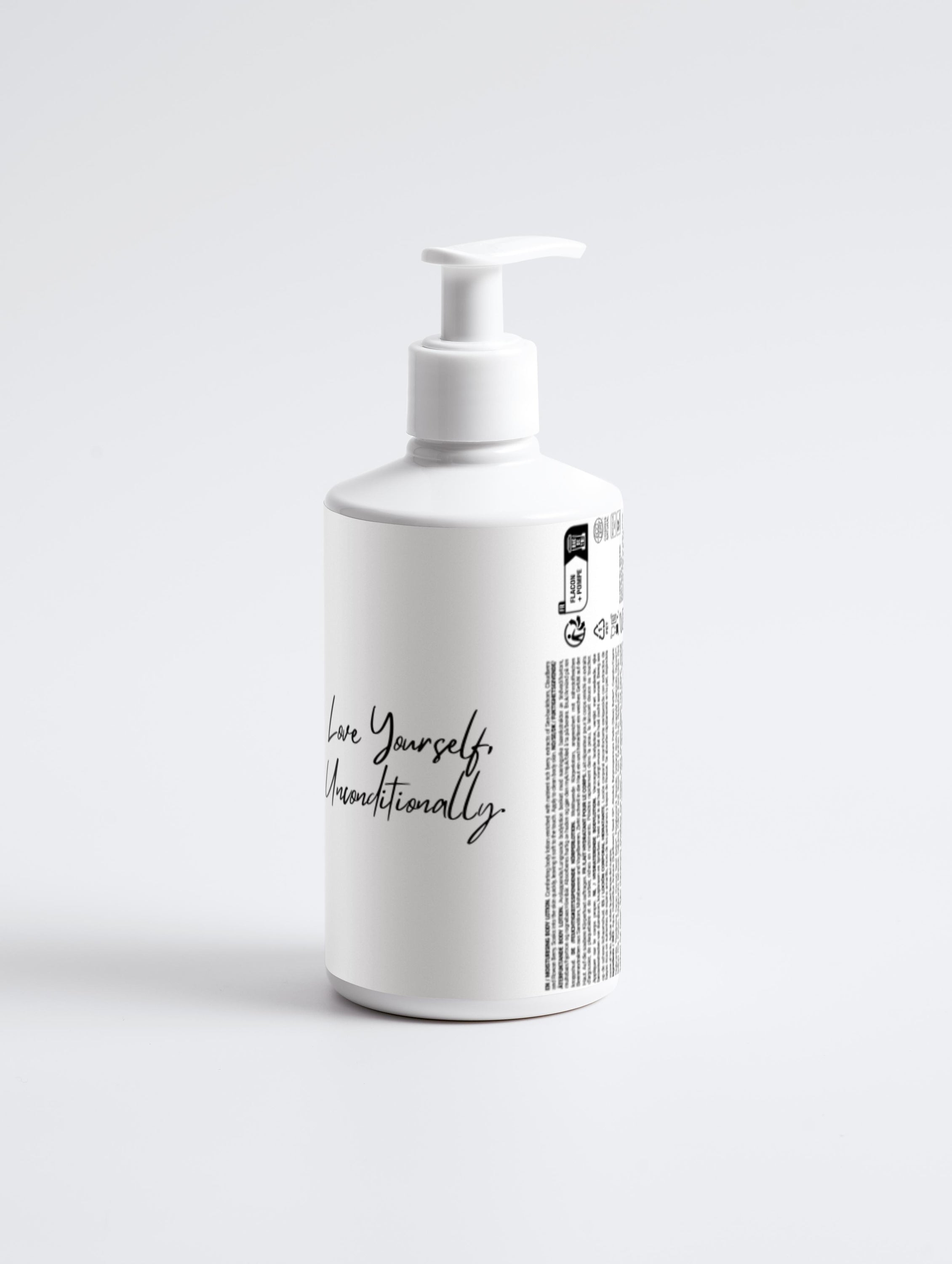 Pink Lucky Self-Love Bliss moisturizing body lotion bottle with a soft pink label and pump dispenser, perfect for nourishing skin.