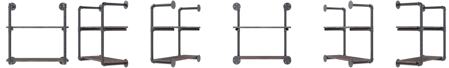 Teal Crius industrial pipe shelving with two 24-inch floating shelves, sturdy metal pipes for modern home decor.