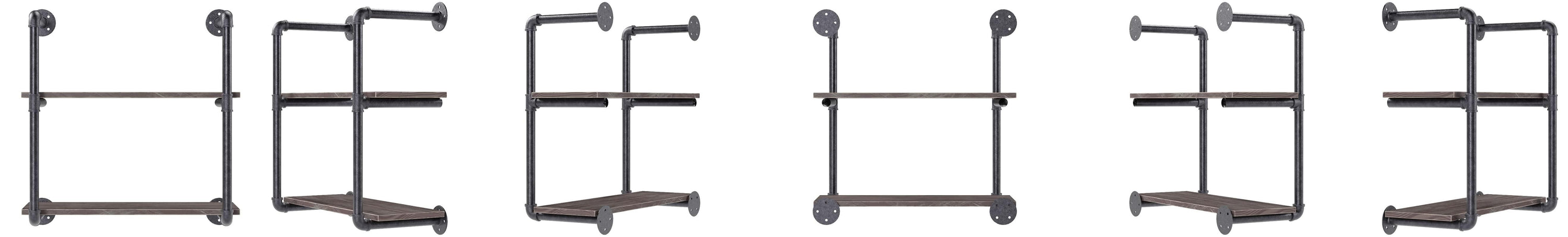 Teal Crius industrial pipe shelving with two 24-inch floating shelves, sturdy metal pipes for modern home decor.