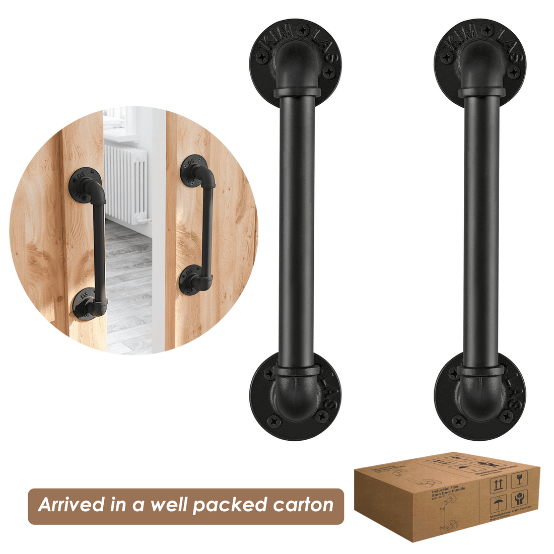 12-inch black industrial barn door handle by Teal Crius, galvanized rustic metal door pull for home decor.