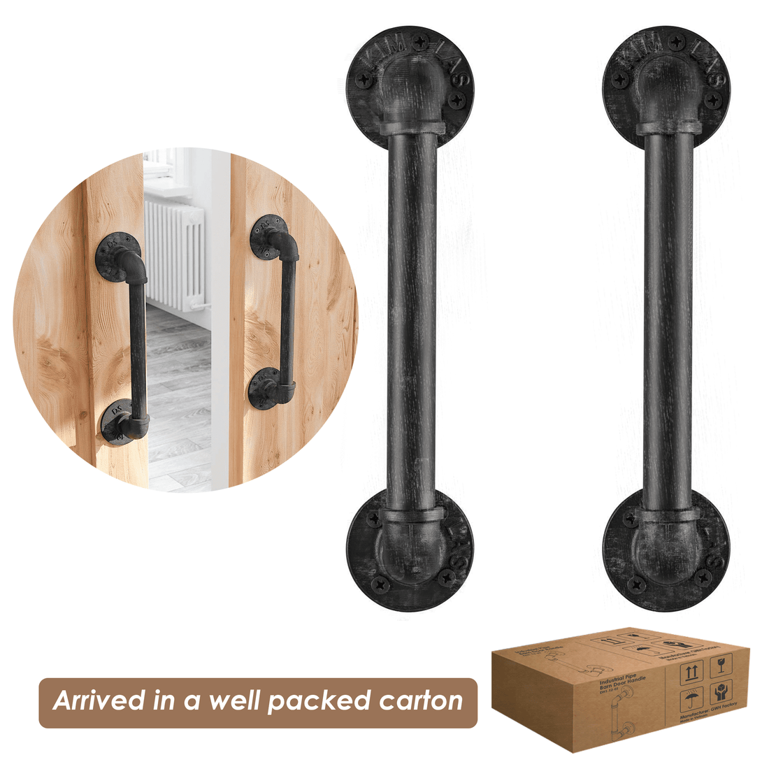 12-inch black brush silver industrial barn door handle by Teal Crius, rustic galvanized metal door pull for home decor.
