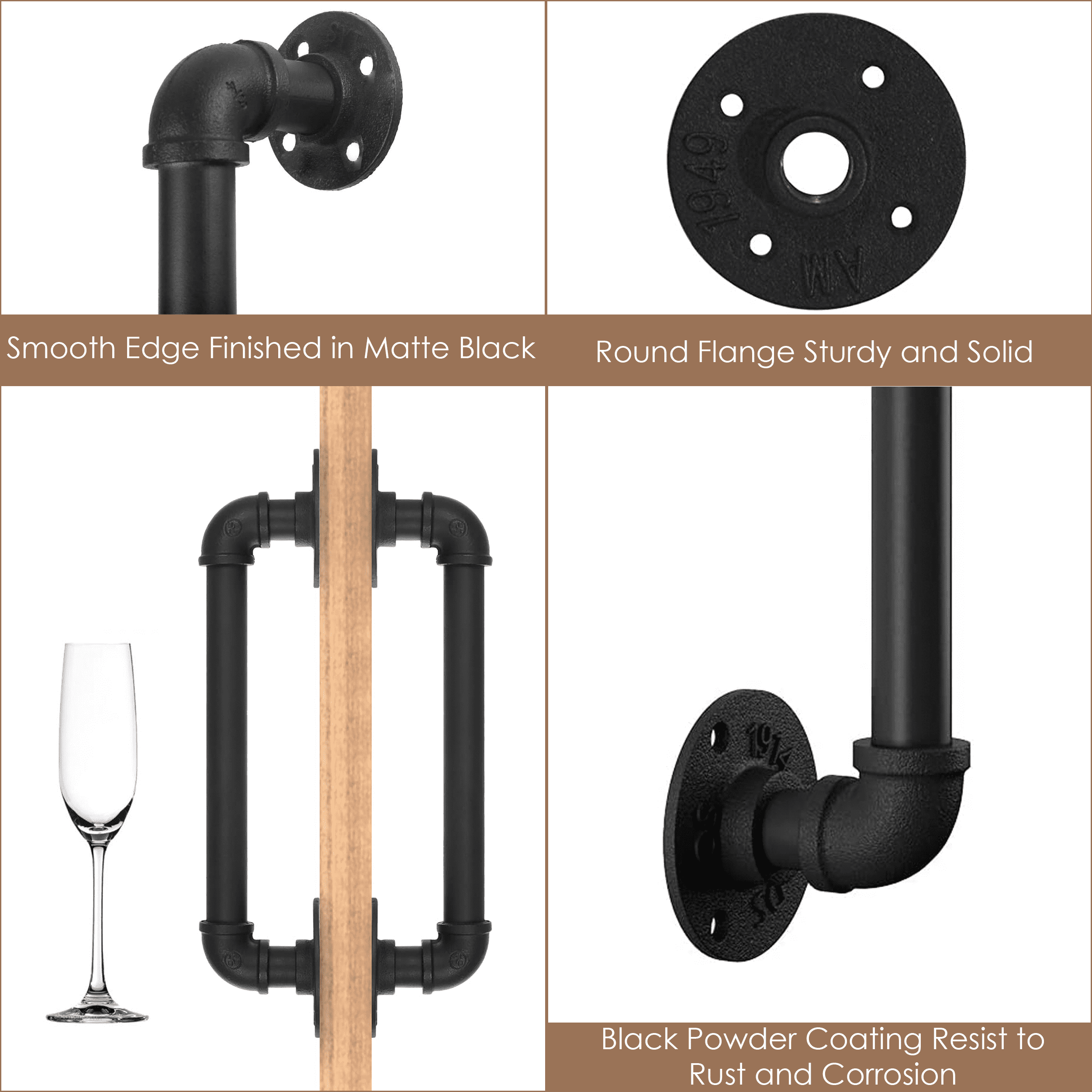 Black 12-inch industrial barn door handle by Teal Crius, galvanized rustic metal door pull for home decor.
