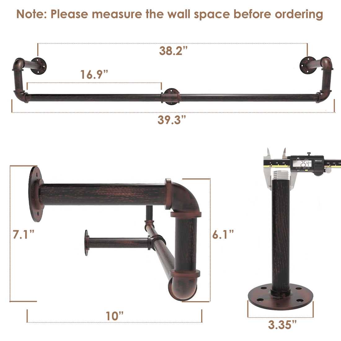 Black brush finish industrial pipe clothing rack by Teal Crius, wall-mounted with galvanized steel pipe for hanging clothes.