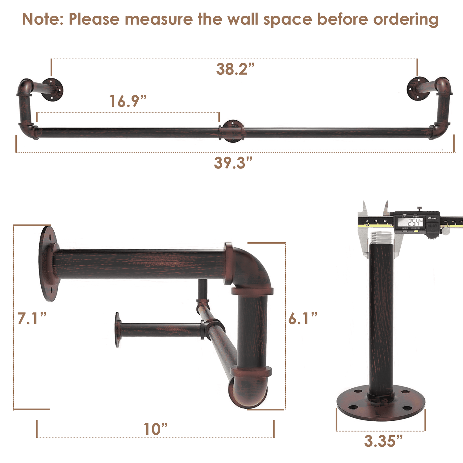 Black brush finish industrial pipe clothing rack by Teal Crius, wall-mounted with galvanized steel pipe for hanging clothes.