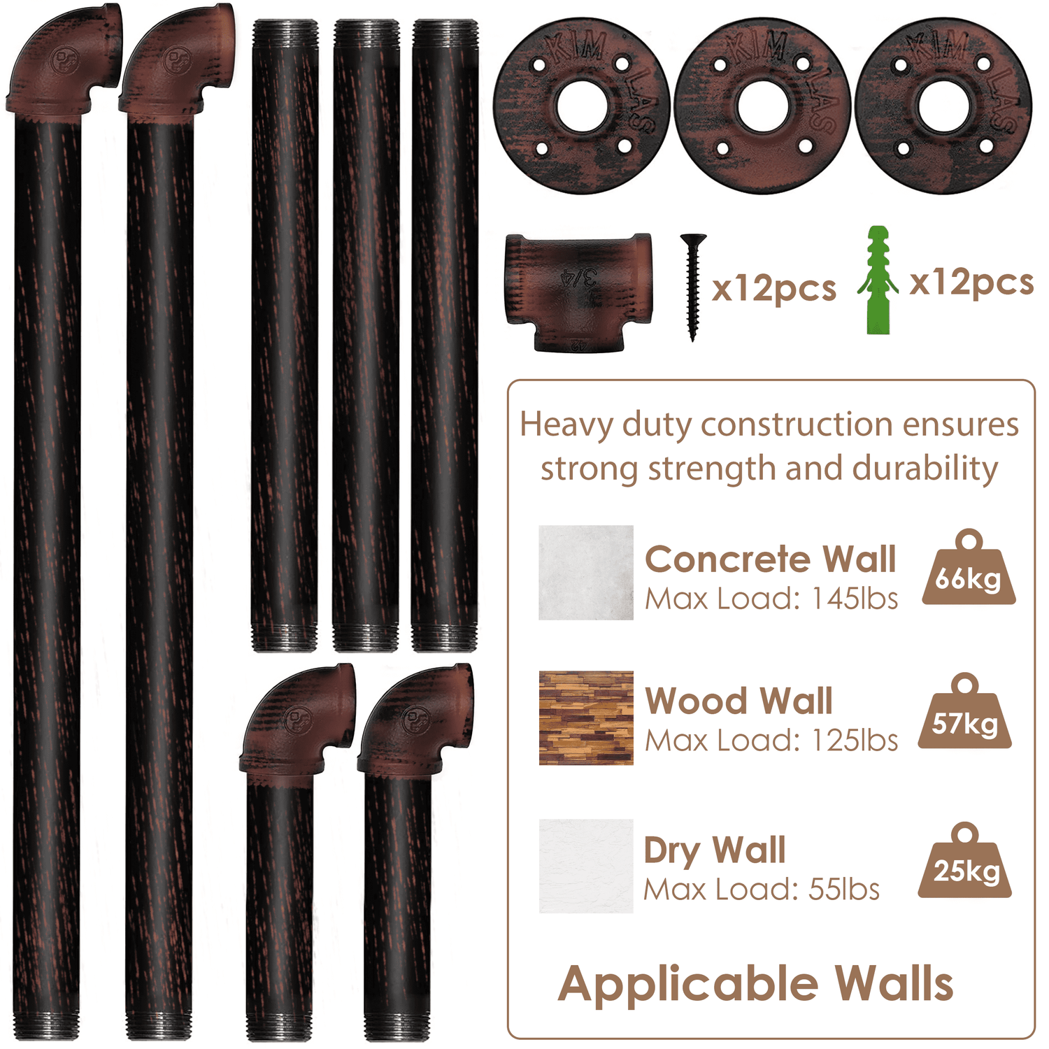 Black brush finish 39-inch industrial pipe clothing rack by Teal Crius, wall-mounted with galvanized steel for hanging clothes.