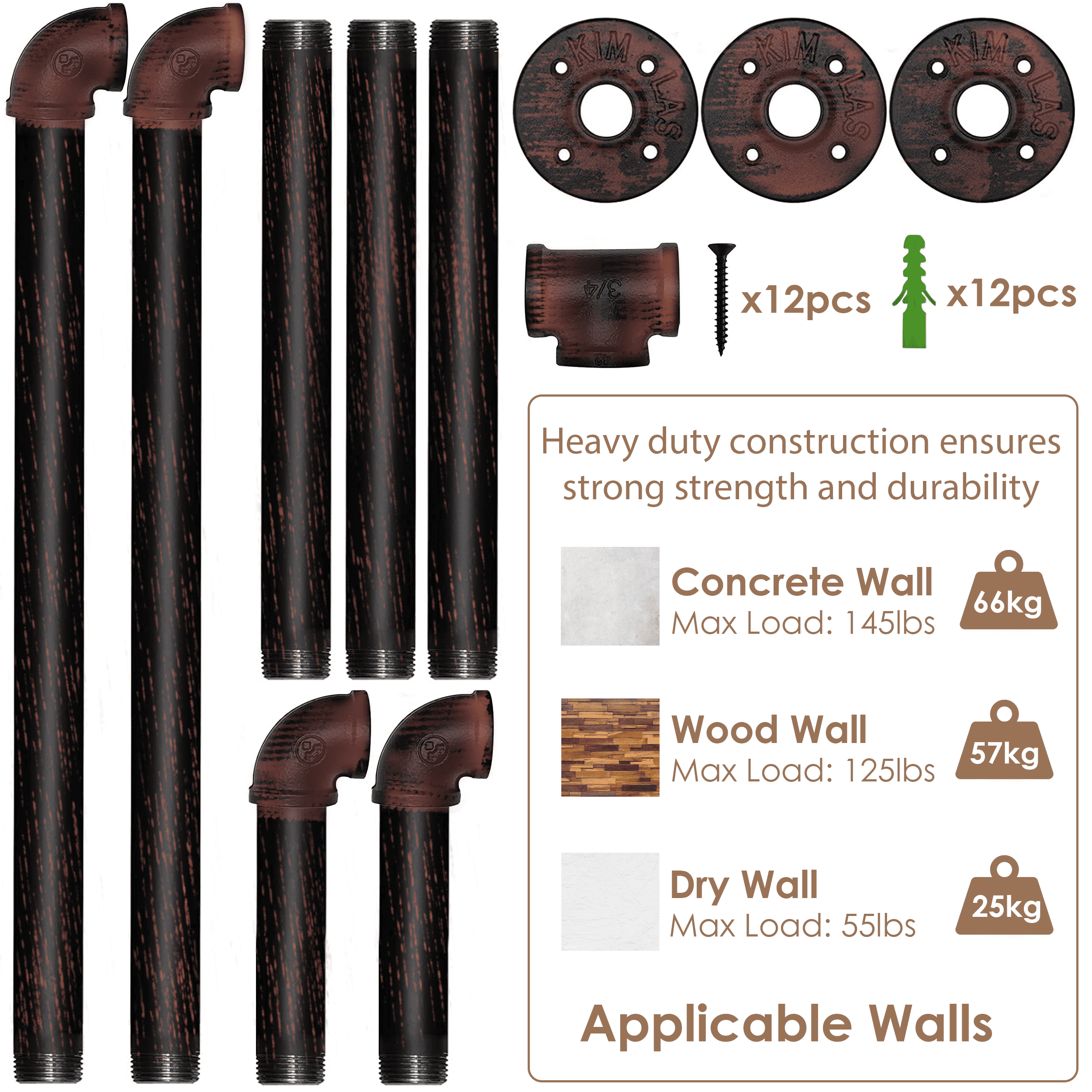 Black brush finish 39-inch industrial pipe clothing rack by Teal Crius, wall-mounted with galvanized steel for hanging clothes.