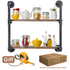 Two-tier 24-inch industrial pipe shelving by Teal Crius, with solid pine wood shelves and galvanized steel pipes for home decor.