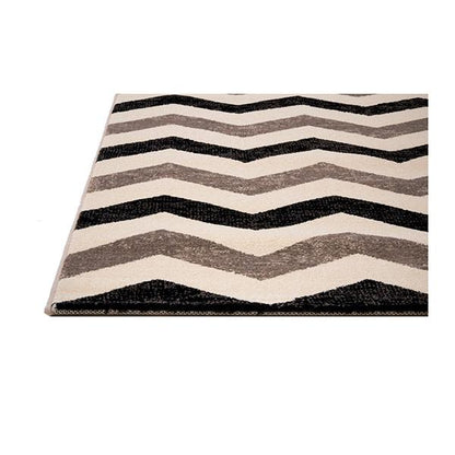 Black infinity-chevron rug by Amethyst Hera featuring a modern geometric pattern for stylish home decor.