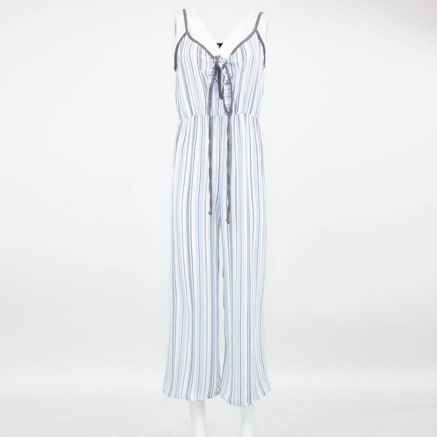 Blue front tie cropped jumpsuit from Yellow Hera, featuring a stylish fit and trendy design, perfect for casual or chic occasions.